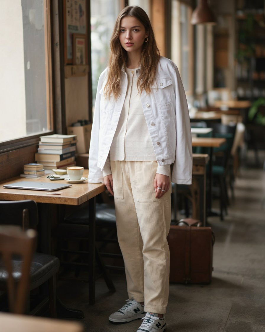 Junge Frau im Look Lernsession im Café