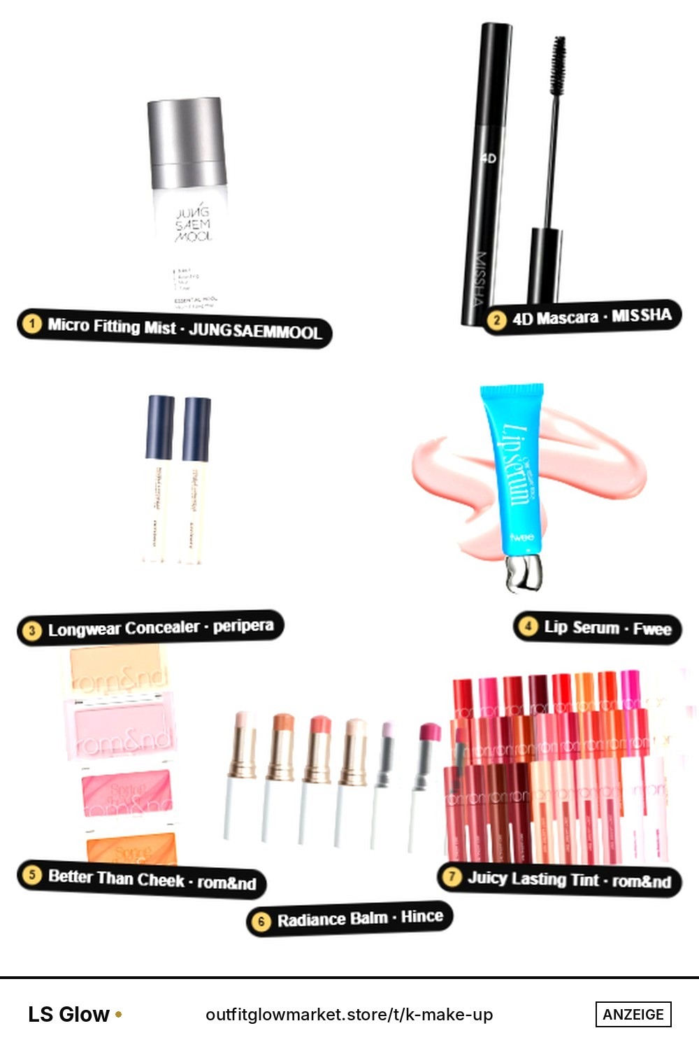 K-Make-up Favoriten – Kollage mit 7 Beauty-Produkten